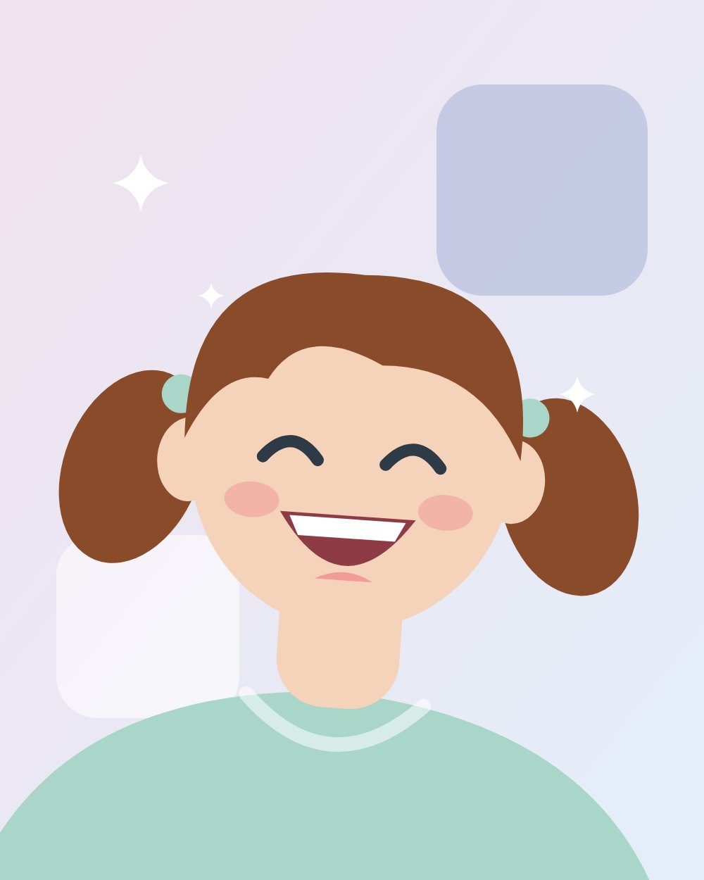 Ilustración: niña sonriente con coletas