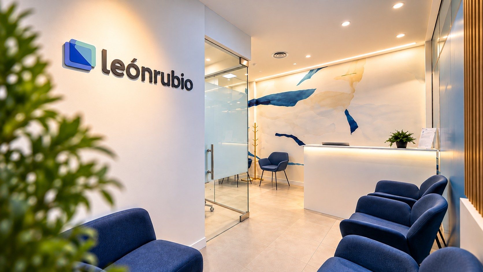 Recepción y sala de espera de la clínica León Rubio